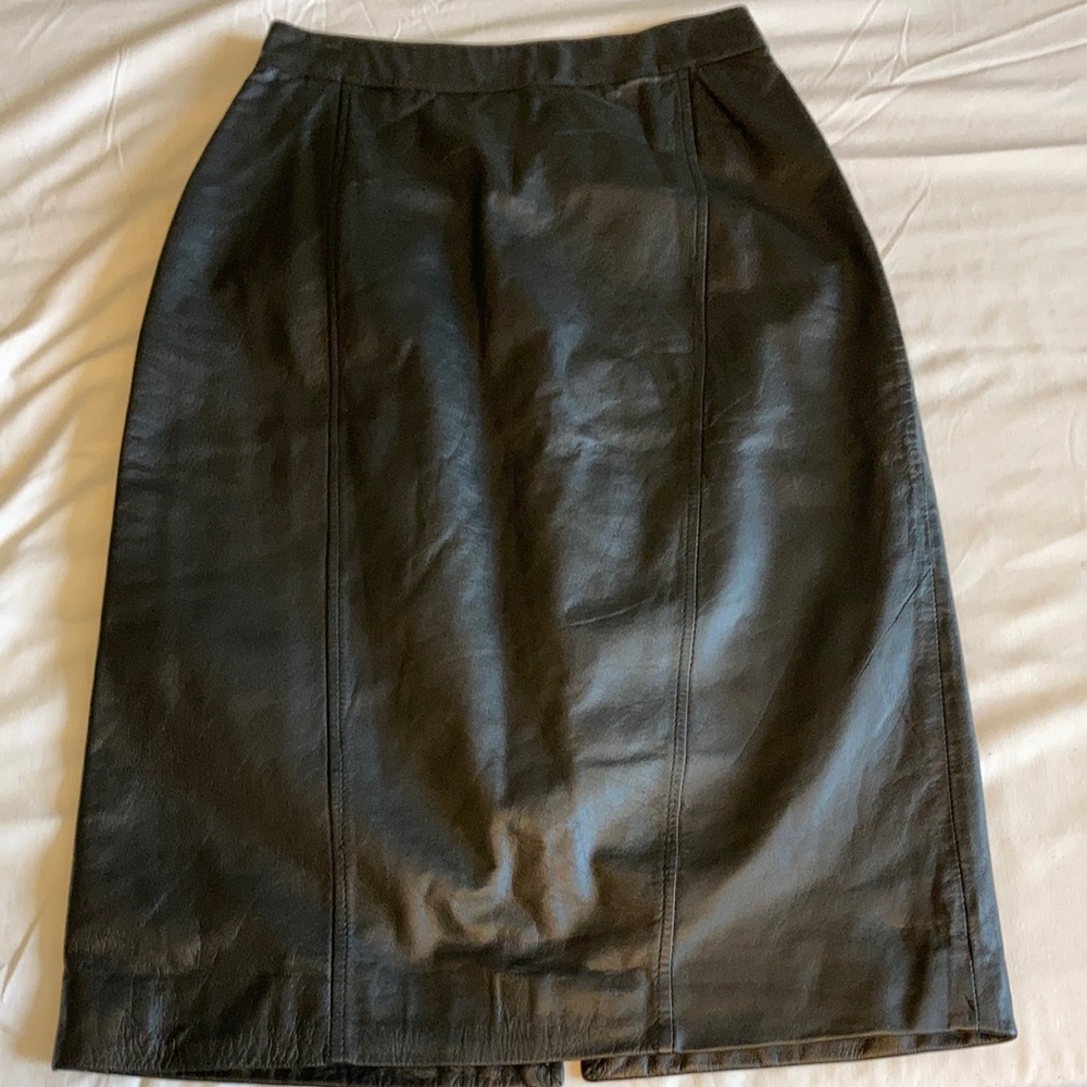 Genuine leather black skirt